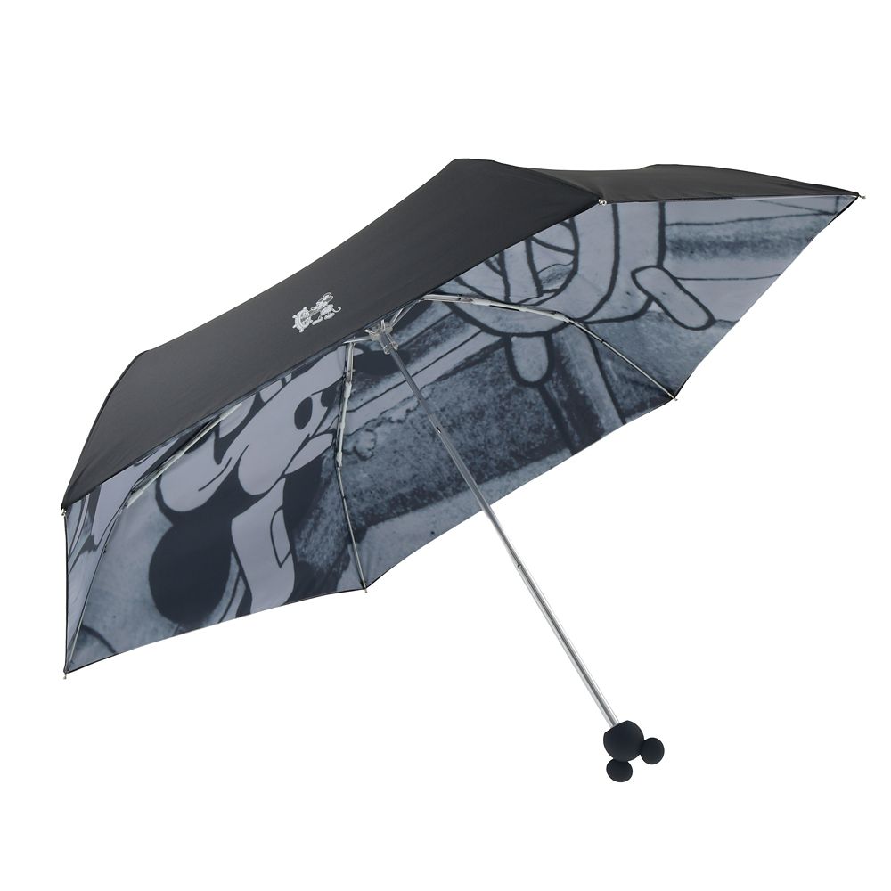 ミッキー 折りたたみ傘 晴雨兼用 ポーチ入り 蒸気船ウィリー SHINY DAY