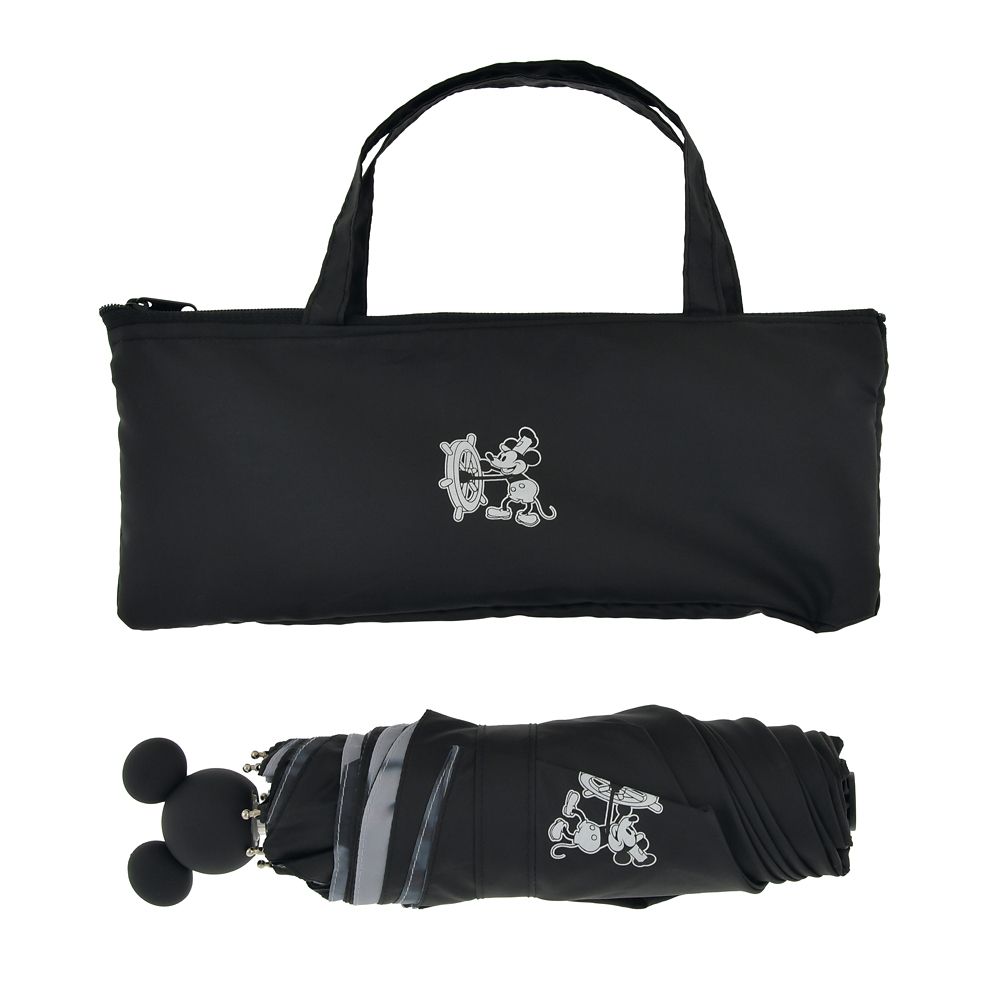 ミッキー 折りたたみ傘 晴雨兼用 ポーチ入り 蒸気船ウィリー SHINY DAY