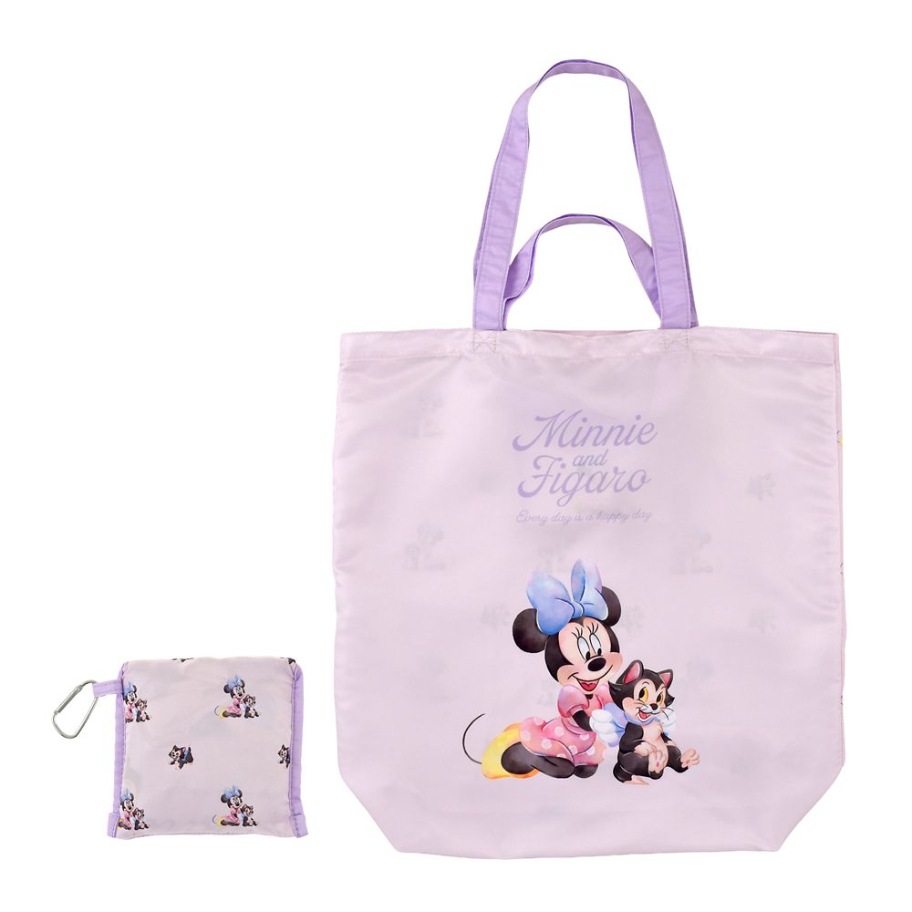 ミニー＆フィガロ ショッピングバッグ・エコバッグ カラビナ付き ウォーターカラー