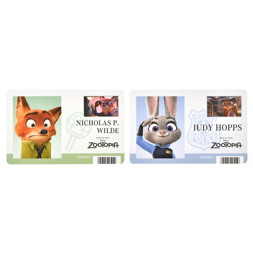ニック・ワイルド、ジュディ・ホップス、クロウハウザー、Mr. ビッグ シール・ステッカー IDカード風 ズートピア Sticker Collection