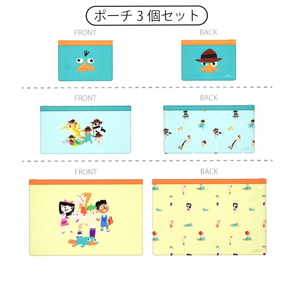 フィニアスとファーブ ポーチ フラット セット 3サイズ PHINEAS ＆ FERB