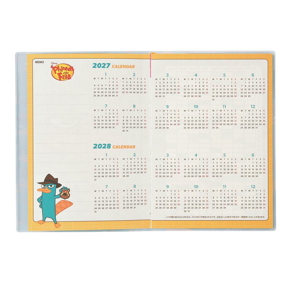 フィニアスとファーブ 手帳・スケジュール帳 B6 CALENDAR ＆ ORGANIZER 2027