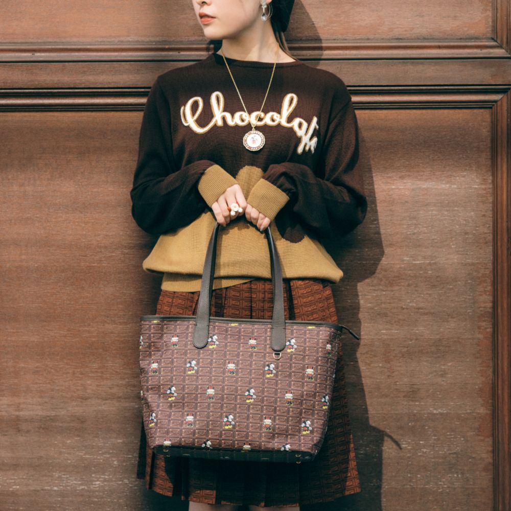 【キューポット】ミッキー＆ミニー/ジップトートバッグ　チョコレート