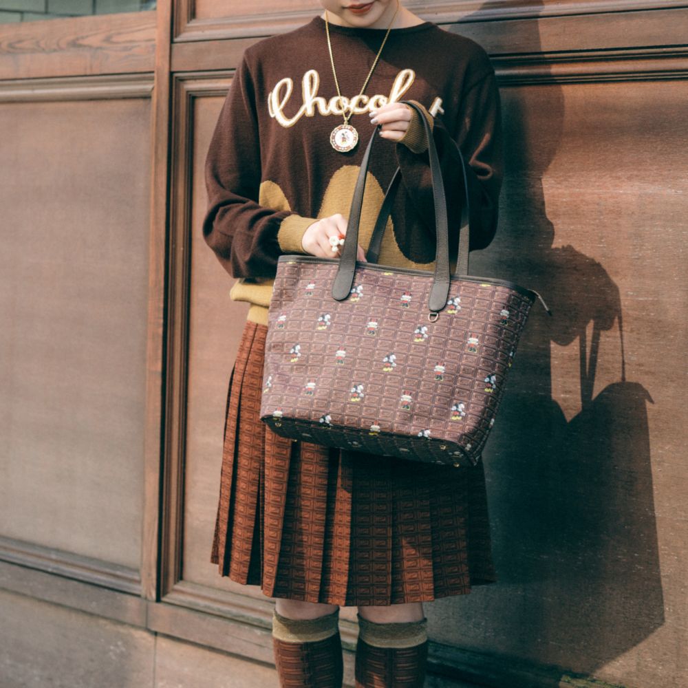 【キューポット】ミッキー＆ミニー/ジップトートバッグ　チョコレート