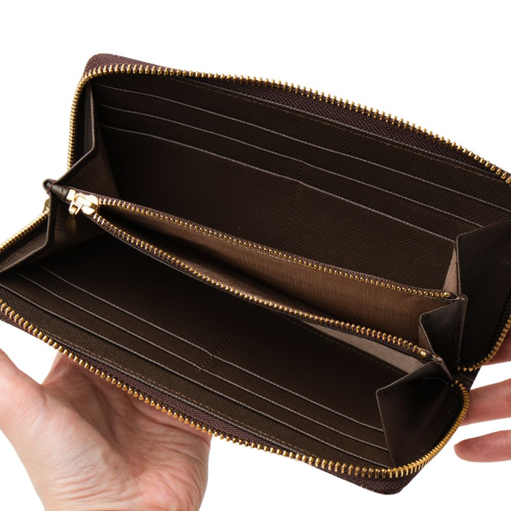 【キューポット】ミッキー＆ミニー/ラウンドファスナーウォレット　チョコレート