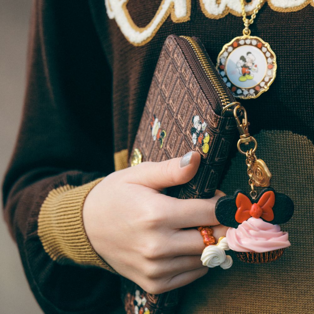 【キューポット】ミッキー＆ミニー/ラウンドファスナーウォレット　チョコレート