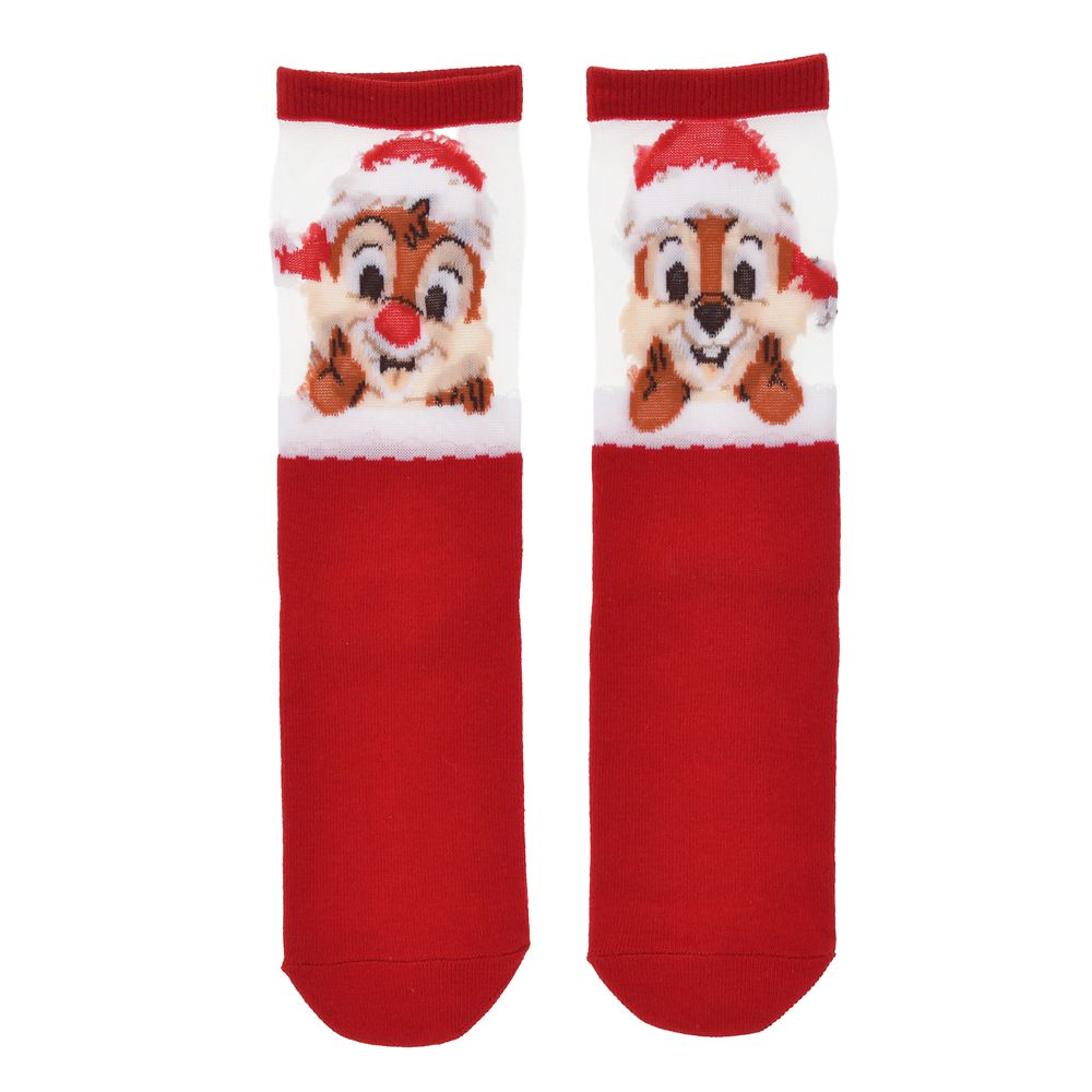 チップ＆デール 靴下 アシンメトリー シースルー サンタ クリスマス レッド 23～25