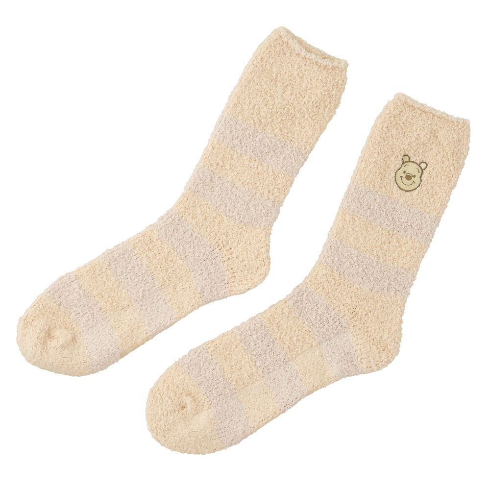 プーさん ルームソックス ボーダー柄 フェイス 刺しゅう 23～25 Warm Goods