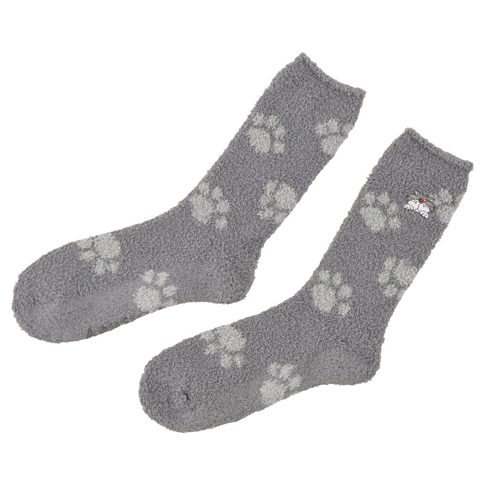ルシファー ルームソックス 足跡柄 刺しゅう グレー 23～25 Warm Goods