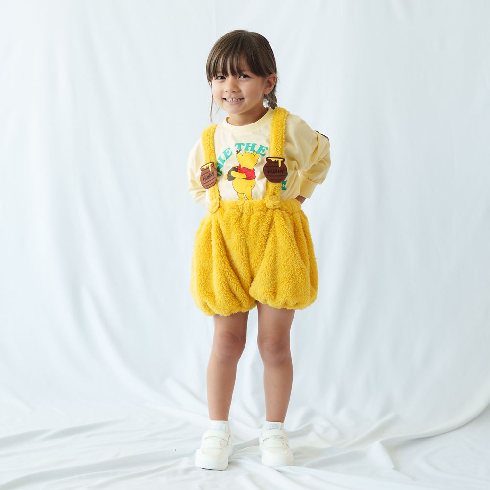 【キッズ用】【BREEZE】プーさん キッズ用パンツ サスペンダー付き イエロー 90～100