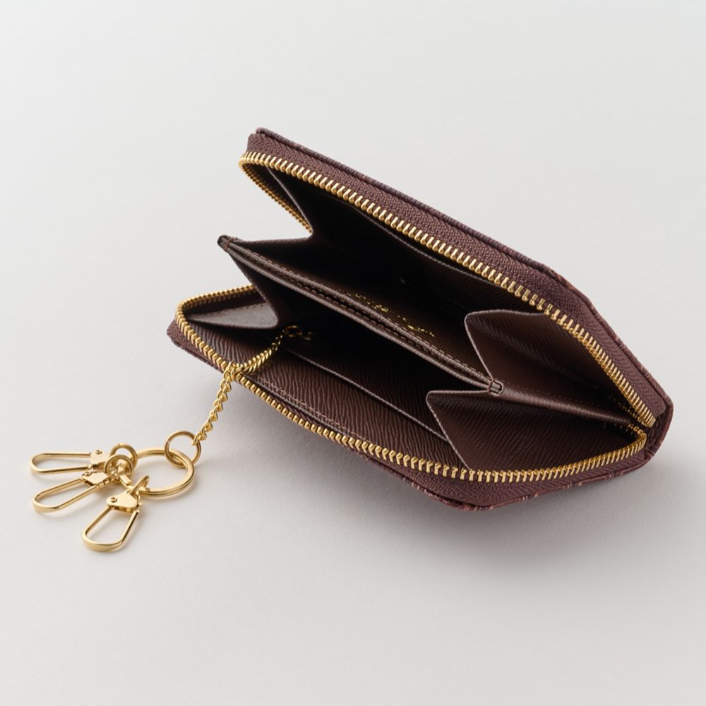 【キューポット】チョコレート ミッキー＆ミニー/ミニ　コンパクト ラウンドファスナー ウォレット