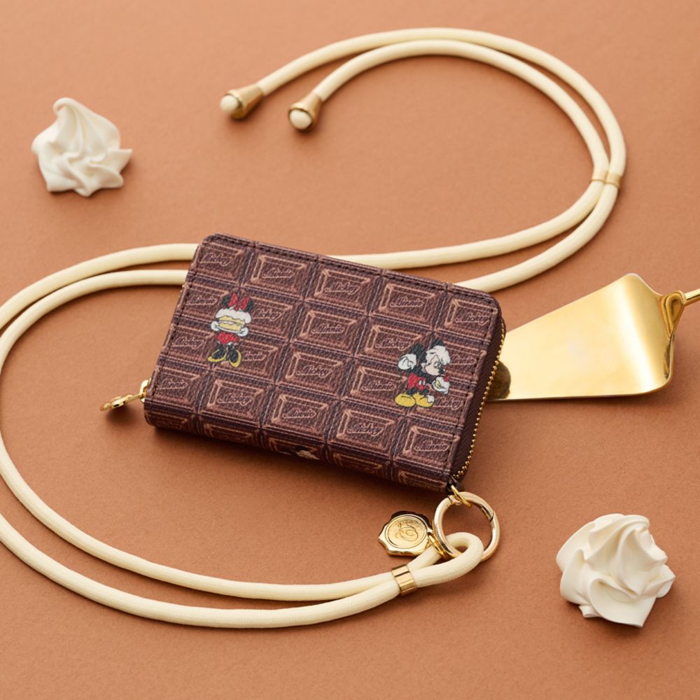 【キューポット】チョコレート ミッキー＆ミニー/ミニ　コンパクト ラウンドファスナー ウォレット