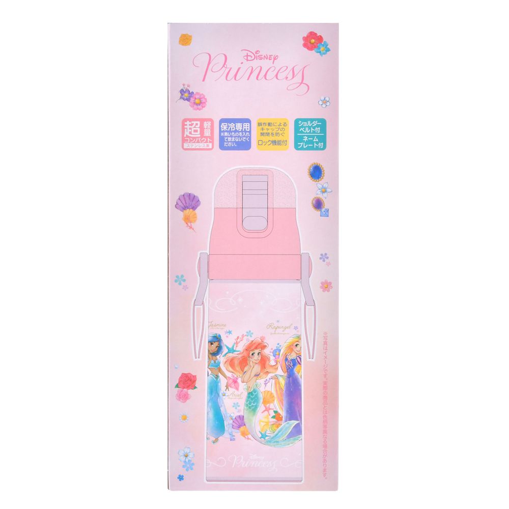 【キッズ用】ディズニープリンセス 水筒・ウォーターボトル ステンレス ストラップ付き モチーフ