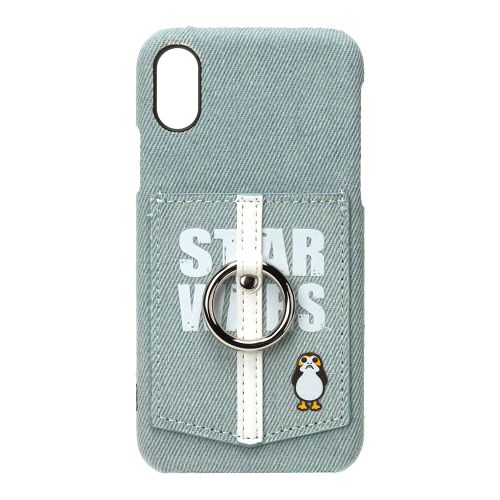 ロゴ／デニム iPhoneX/XS用 ハードケース ポケット&リング付き
