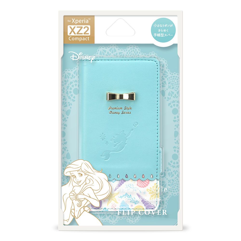アリエル Disney series XperiaXZ2 Compact用 フリップカバー パステルリボン