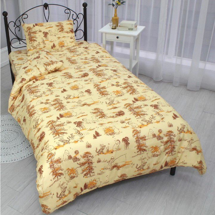 クラシックプー総柄布団カバー　シーツ　ピローケース（枕カバー）3点セットシングル[SB-644-D]