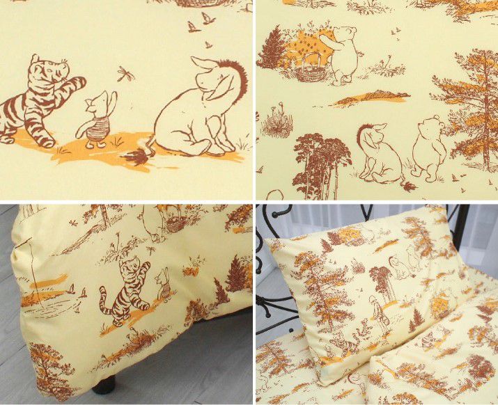 クラシックプー総柄布団カバー　シーツ　ピローケース（枕カバー）3点セットシングル[SB-644-D]