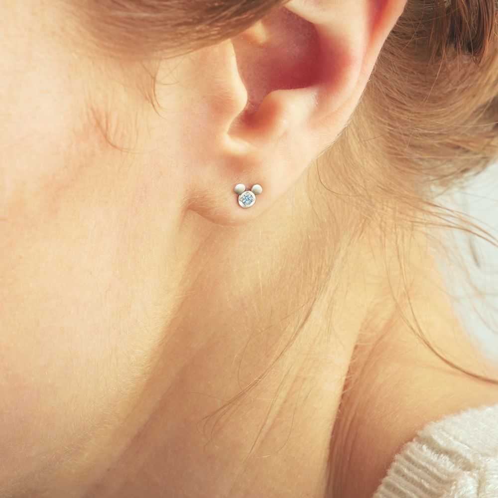 [セカンドピアス]Ptミッキーマウス　アクアマリンハーフセカンドピアス