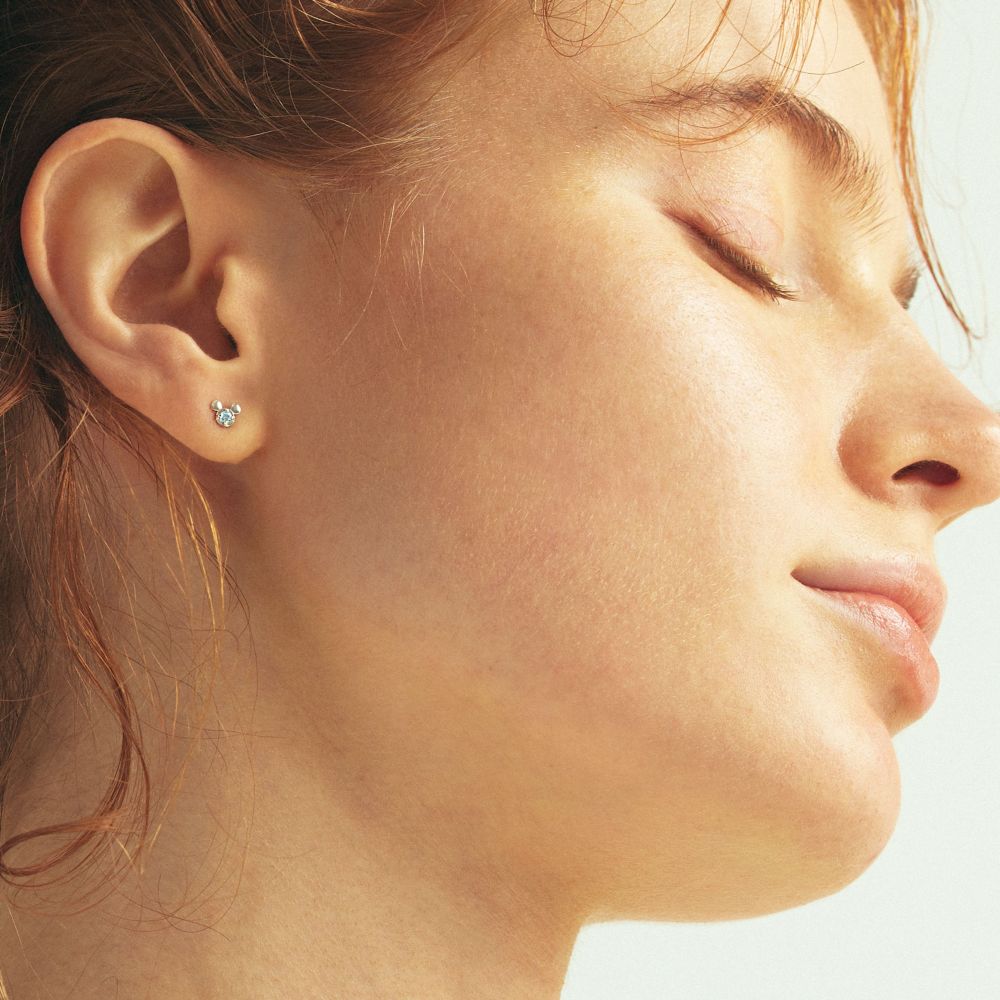 [セカンドピアス]Ptミッキーマウス　アクアマリンハーフセカンドピアス