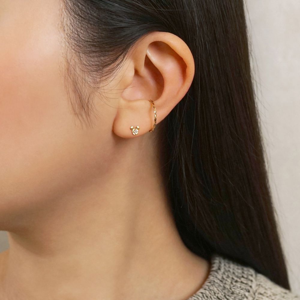 [セカンドピアス]K18ミッキーマウス　ダイヤモンドハーフセカンドピアス（YG)