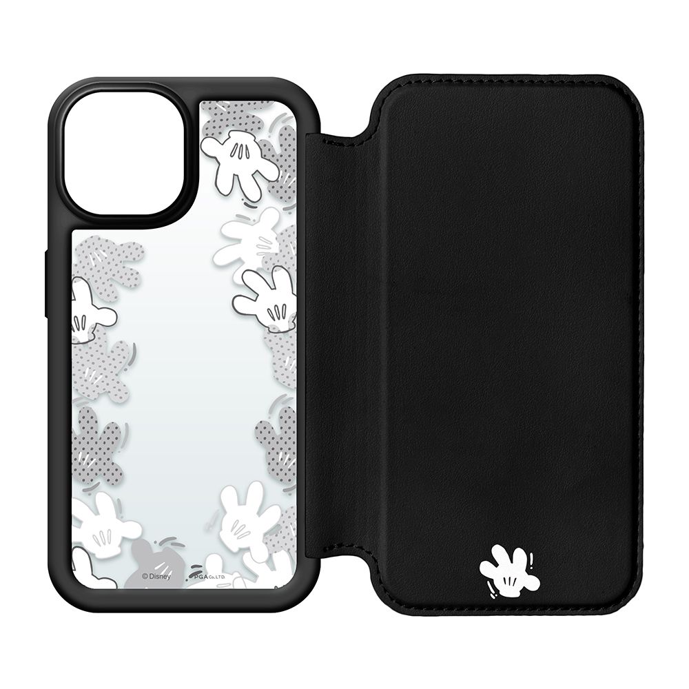 ミッキーマウス/ブラック iPhone 13 mini用 ガラスフリップケース