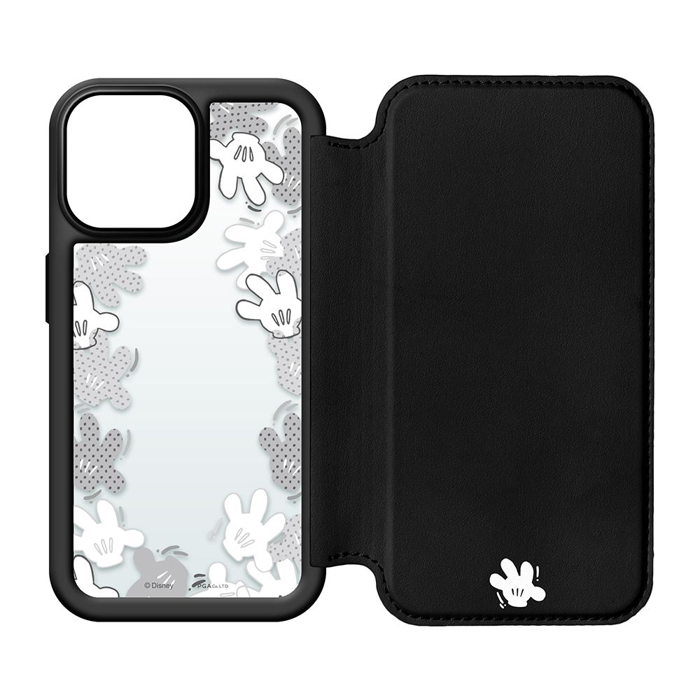 ミッキーマウス/ブラック iPhone 13 Pro用 ガラスフリップケース
