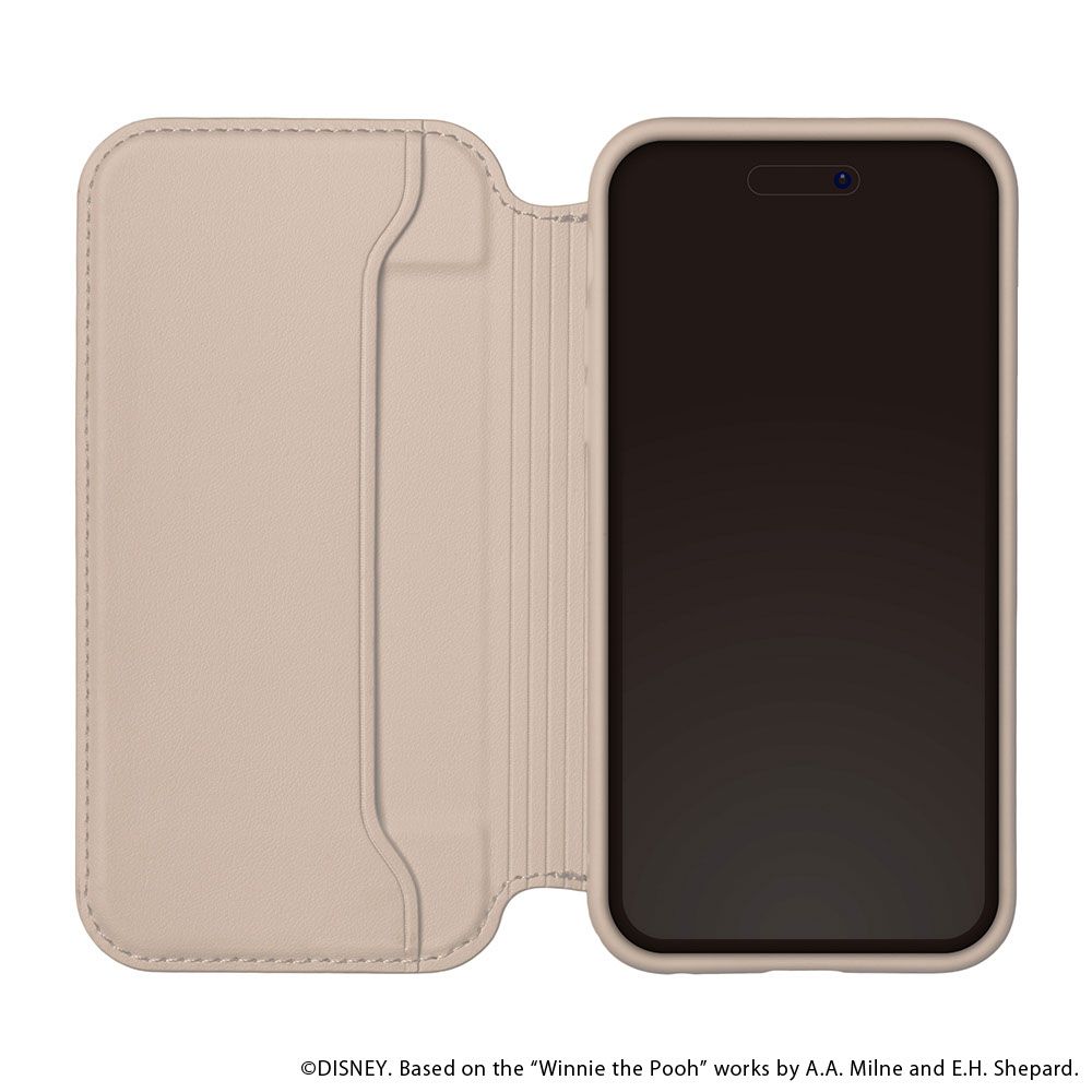 くまのプーさん iPhone15 用 ガラスフリップケース