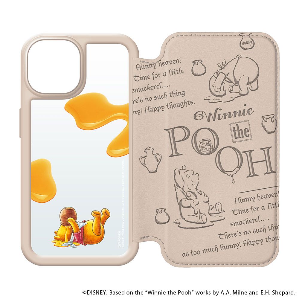 くまのプーさん iPhone15 用 ガラスフリップケース