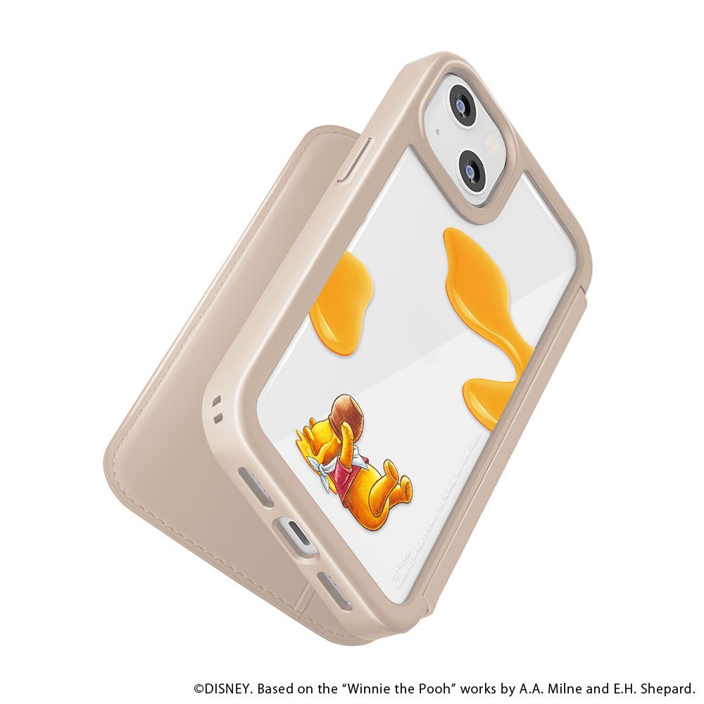 くまのプーさん iPhone15 用 ガラスフリップケース