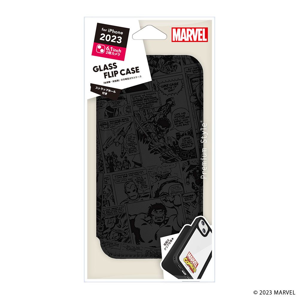 マーベル iPhone15 用 ガラスフリップケース
