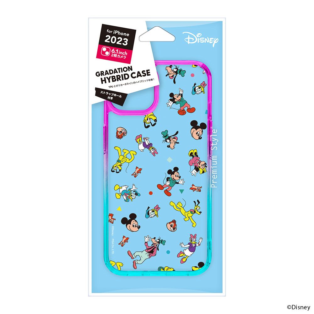 ミッキー＆フレンズ iPhone15 用 グラデーションハイブリッドケース