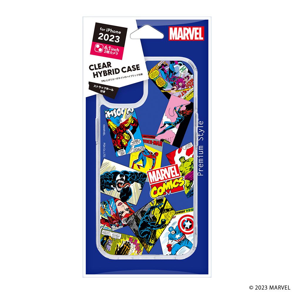 マーベル iPhone15 用 クリアハイブリッドケース