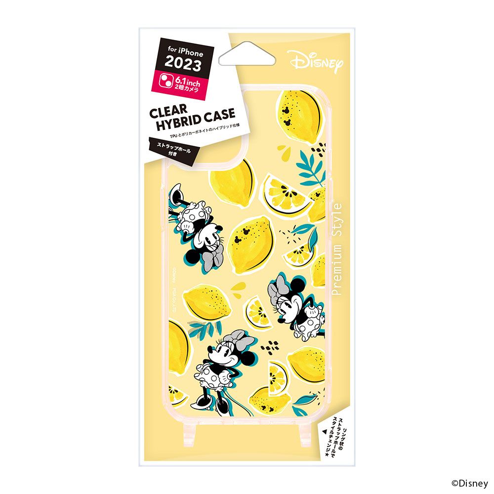 ミニーマウス iPhone15 用 ショルダーストラップホール付クリアハイブリッドケース