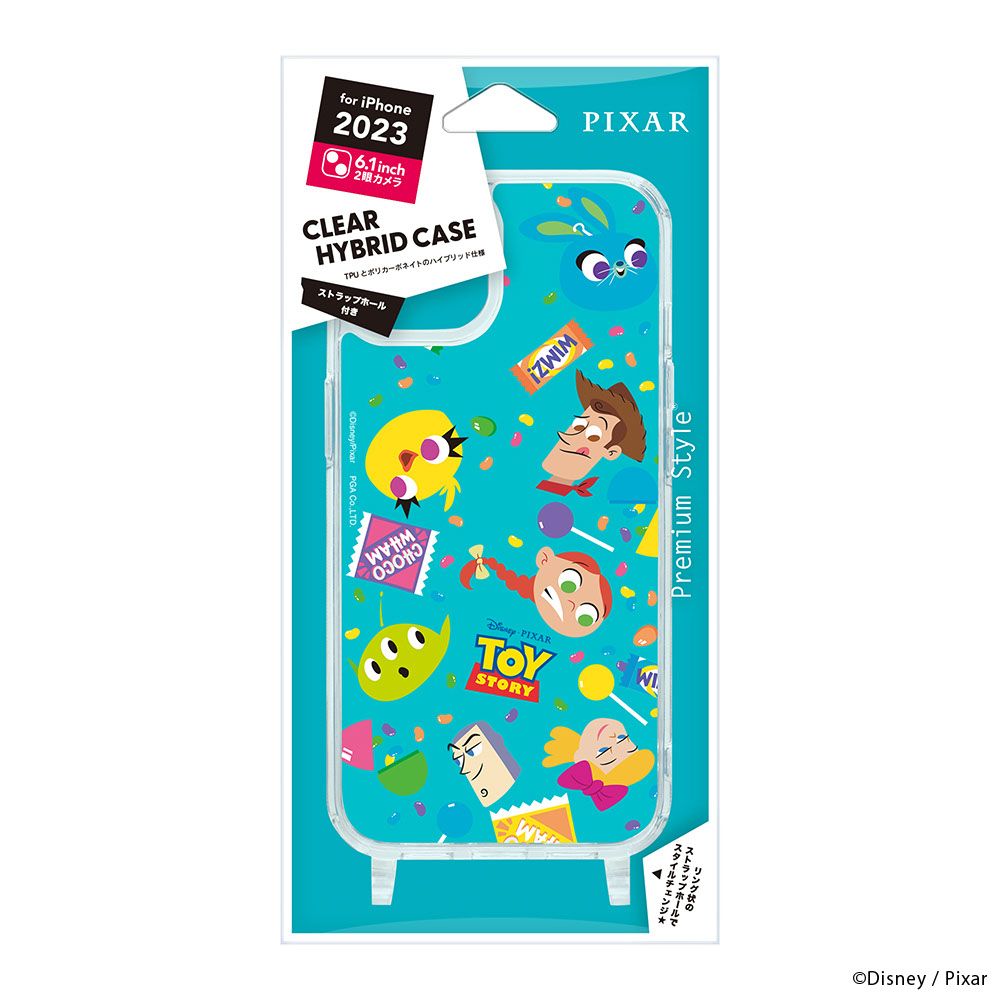 トイ・ストーリー iPhone15 用 ショルダーストラップホール付クリアハイブリッドケース