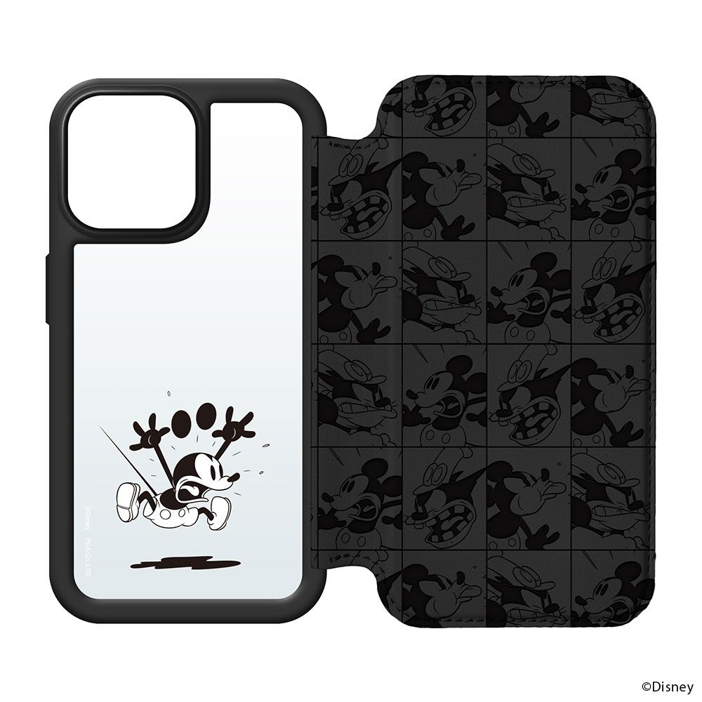 ミッキーマウス iPhone15Pro 用 ガラスフリップケース