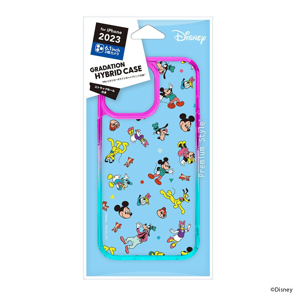 ミッキー＆フレンズ iPhone15Pro 用 グラデーションハイブリッドケース