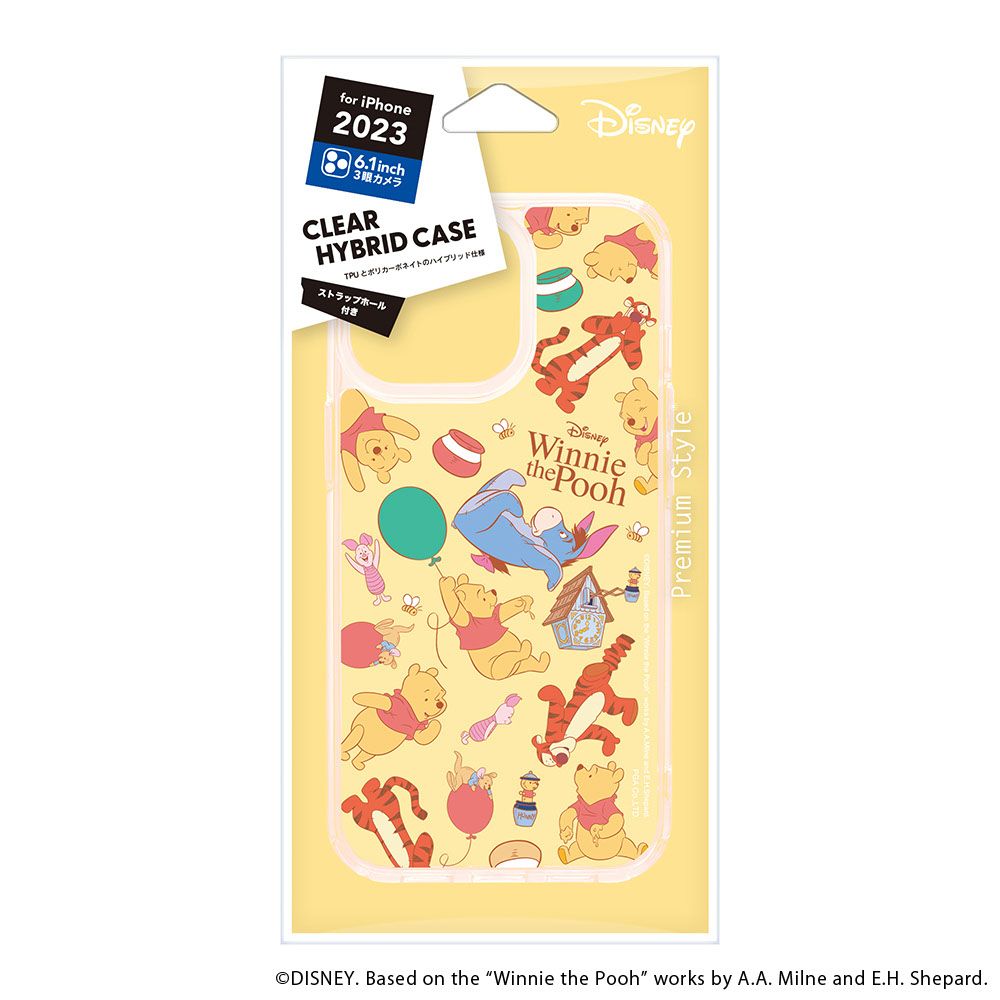 くまのプーさん iPhone15Pro 用 クリアハイブリッドケース