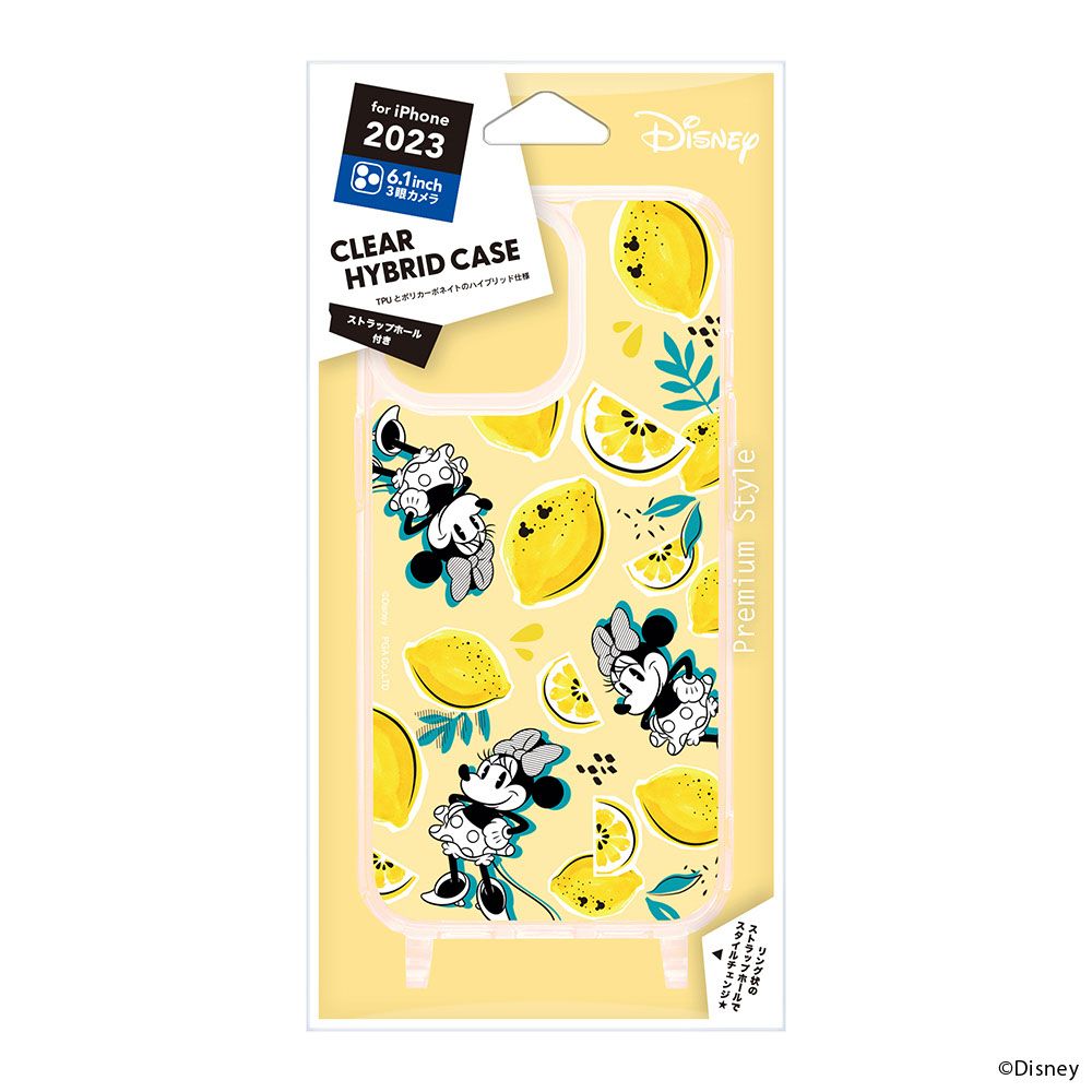 ミニーマウス iPhone15Pro 用 ショルダーストラップホール付クリアハイブリッドケース