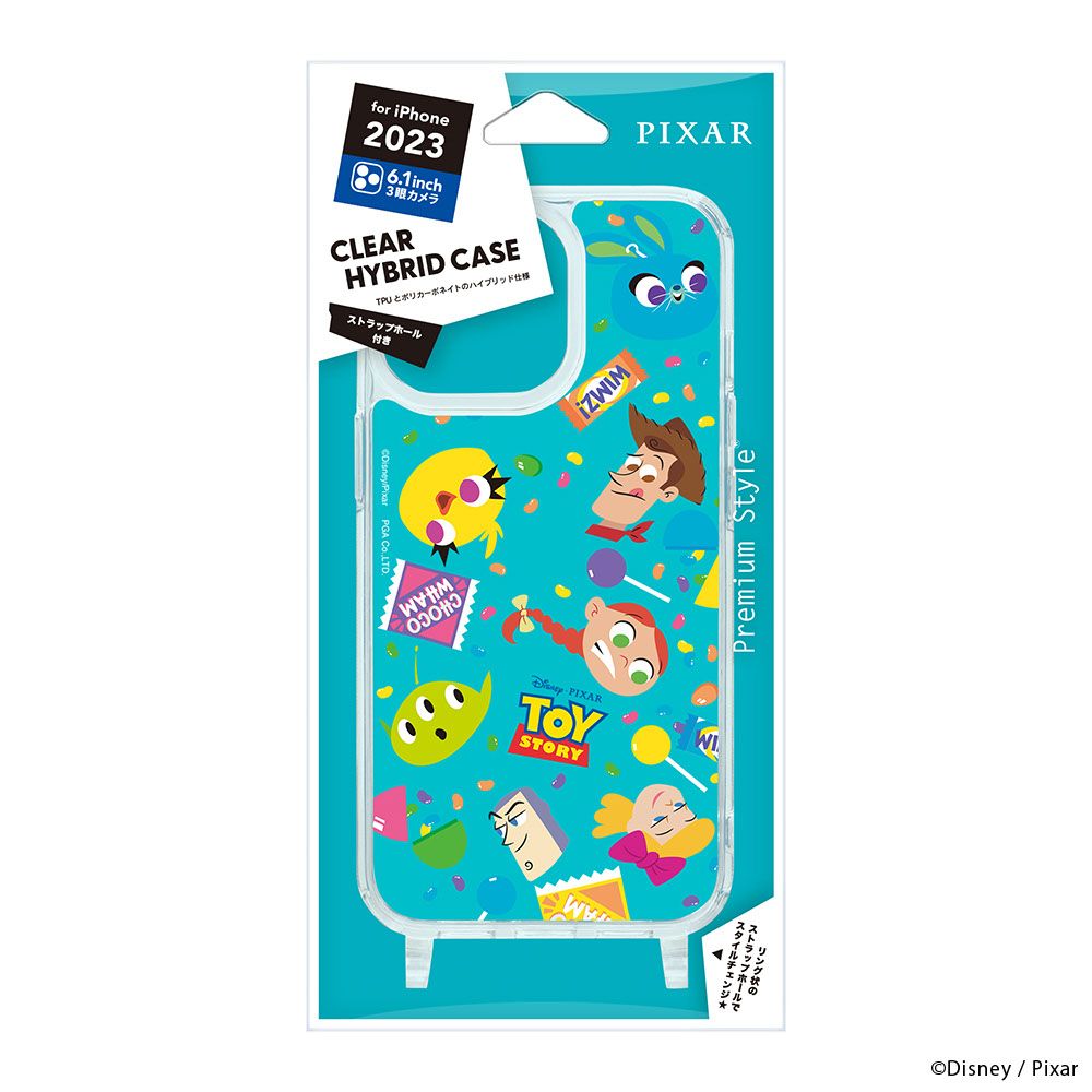 トイ・ストーリー iPhone15Pro 用 ショルダーストラップホール付クリアハイブリッドケース