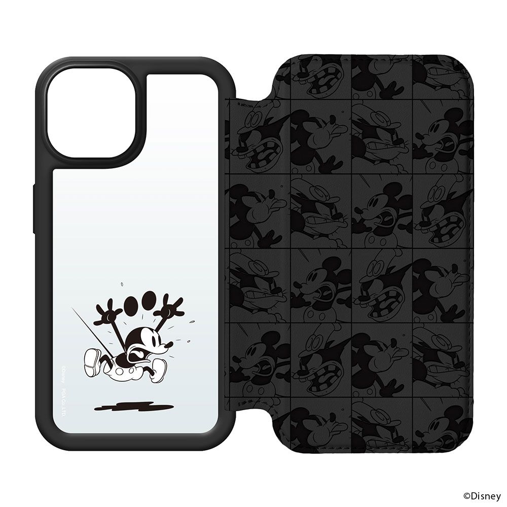 ミッキーマウス iPhone15Plus ガラスフリップケース