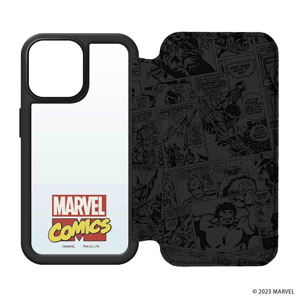 マーベル iPhone15ProMax ガラスフリップケース