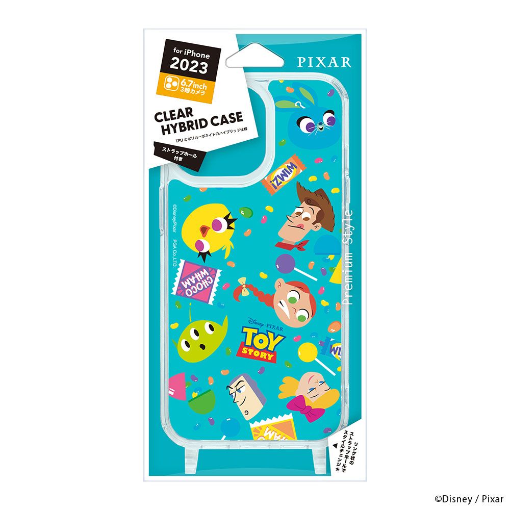 トイ・ストーリー iPhone15ProMax ショルダーストラップホール付クリアハイブリッドケース