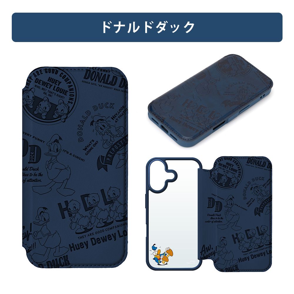 ドナルドダック iPhone16 用 ガラスフリップケース