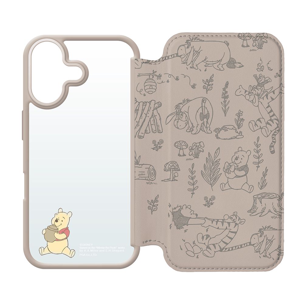 くまのプーさん iPhone16 用 ガラスフリップケース