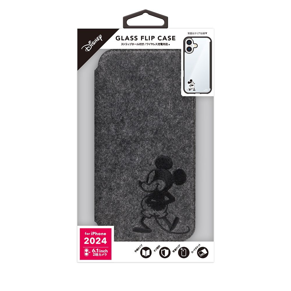 ミッキーマウス iPhone 16用 ガラスフリップケース