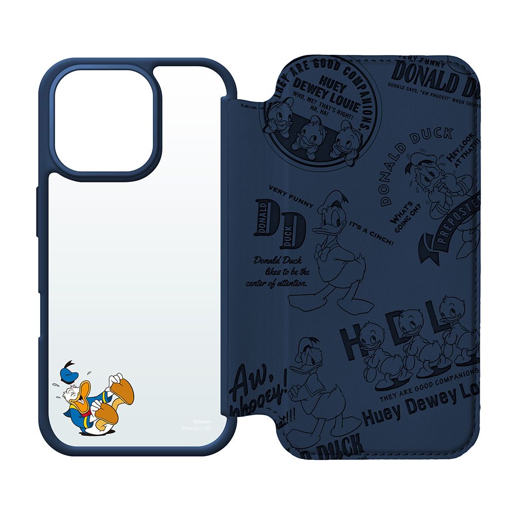 ドナルドダック iPhone16Pro 用 ガラスフリップケース