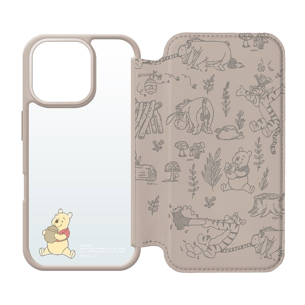 くまのプーさん iPhone16Pro 用 ガラスフリップケース