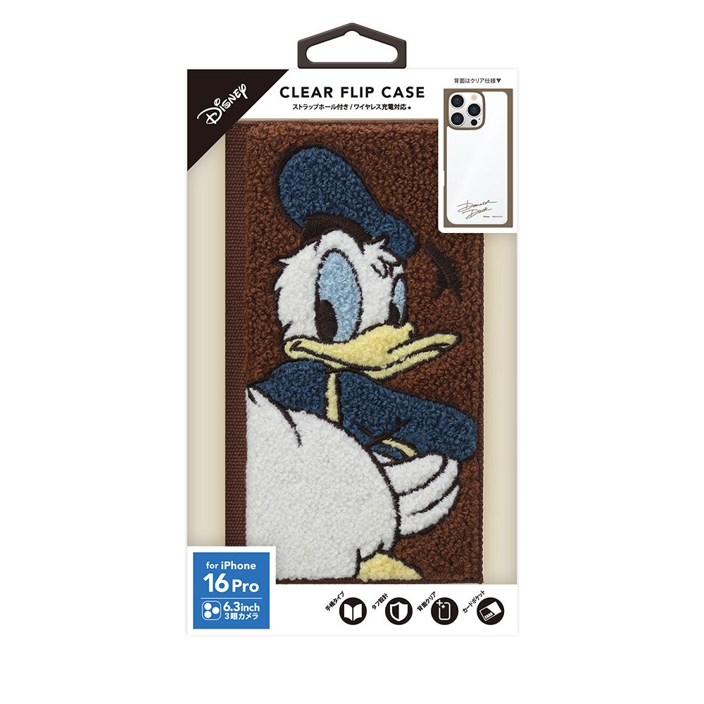 ドナルドダック iPhone 16 Pro用 クリアフリップケース