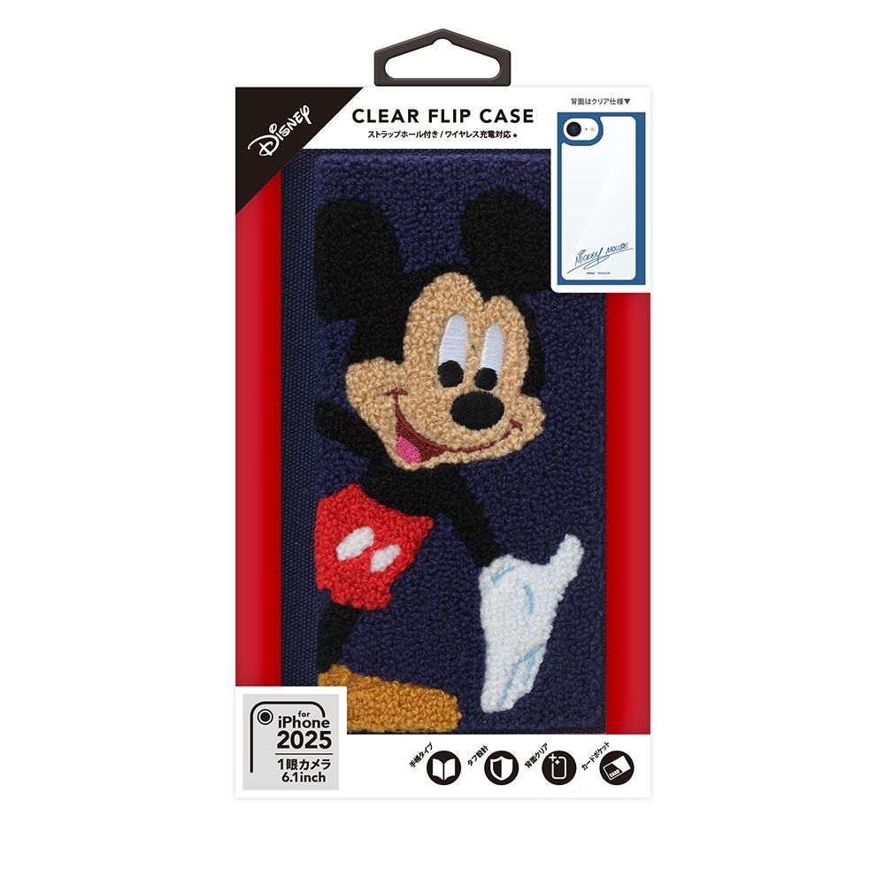 ミッキーマウス iPhone16e クリアフリップケース