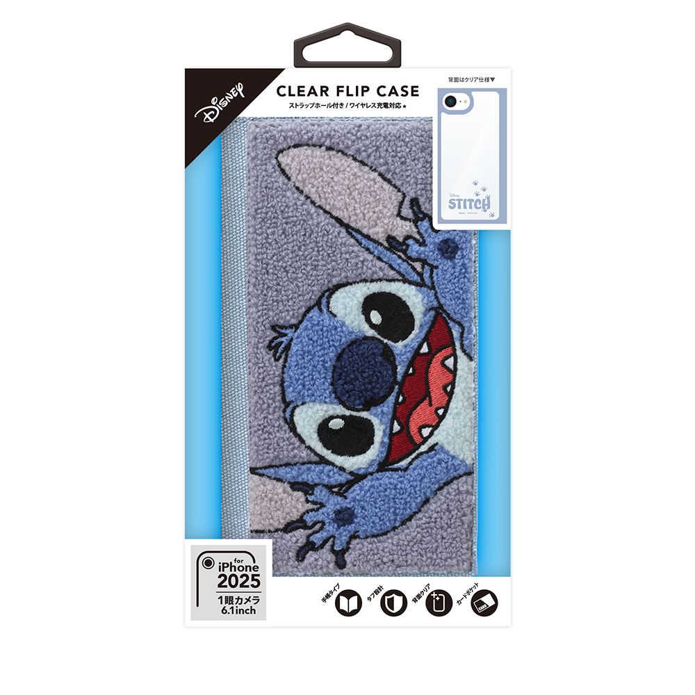 スティッチ iPhone16e クリアフリップケース